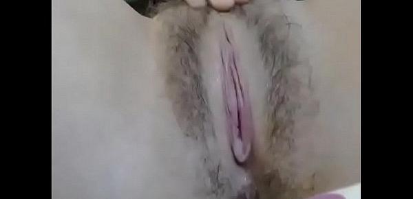  Nerd plays her wet hairy pussy